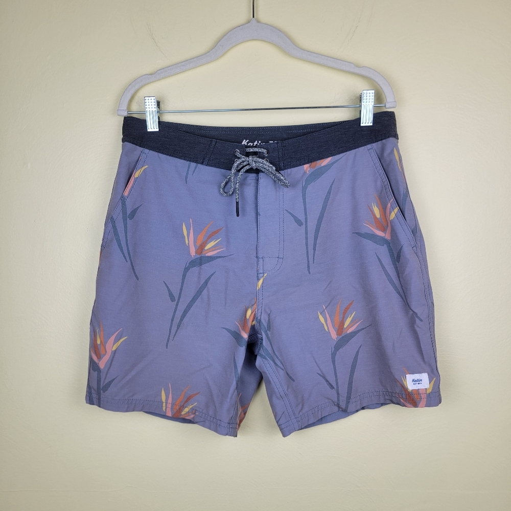 Katin Light Purple Swim Shorts Trunks Floral Drawstring Unlined